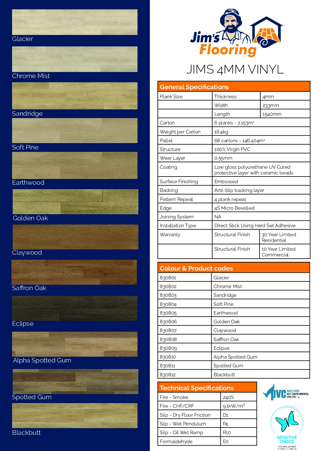 VINYL PLANK:Jims 4mm Oak Vinyl
