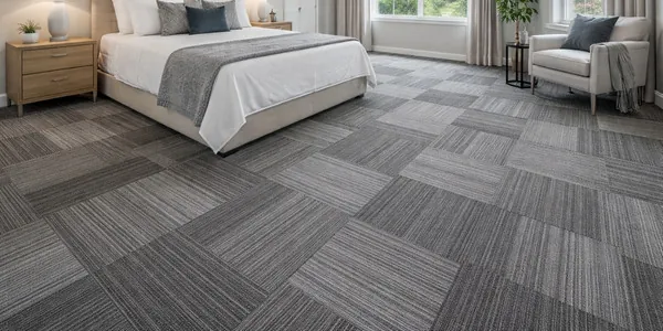 A carpet tiles flooring installed in Adelaide Home bedroom by Jim's Flooring.