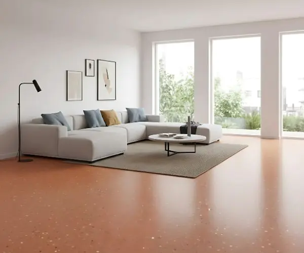 Modern living room with light vinyl flooring in Melbourne.