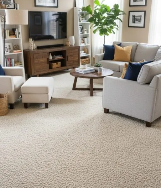 Close-up of carpet flooring in a bright Brisbane living room