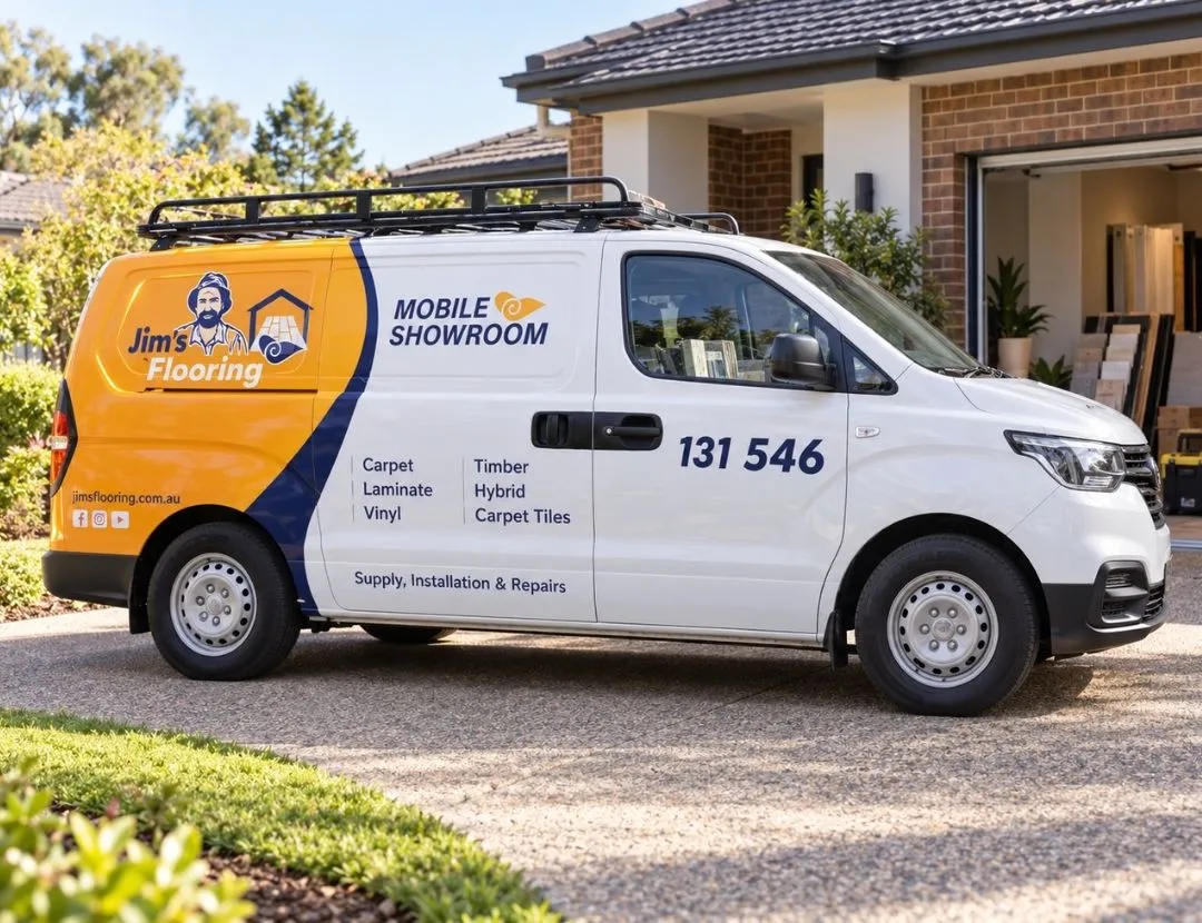 Jim's Flooring Mobile Showroom Van ready for installation journey