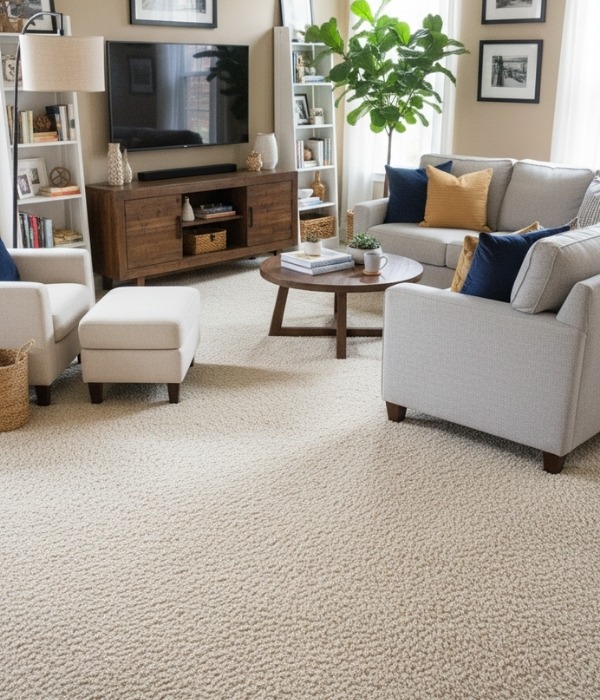 Close-up of carpet flooring in a bright Brisbane living room