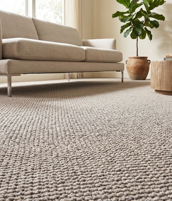 Wool Carpet Flooring installed in Australian home living room with sofa and good interior.